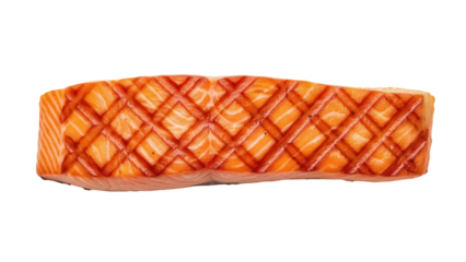 Grilled salmon fillet isolated PNG, cooked fish steak with grill marks on transparent background for healthy eating and restaurant menus