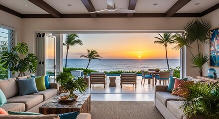 Obraz premium Luxury beachfront living room interior.