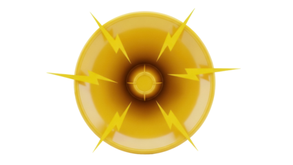 Yellow megaphone with lightning bolts PNG isolated on transparent background, emergency alert and urgent announcement design element