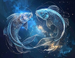 Illustration of two stylized fish, forming a zodiac symbol