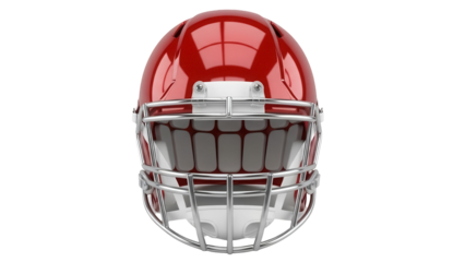 Red football helmet PNG isolated on transparent background, sports equipment for protection and safety in American football games