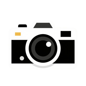 Detailed black digital SLR camera front view icon.