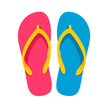 Bright pink and blue summer flip flops pair.