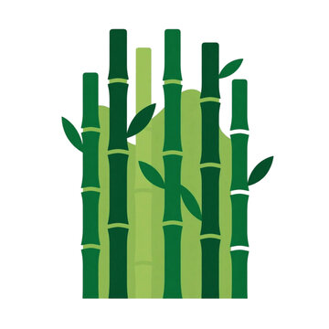 Green bamboo stalks and leaves flat illustration.