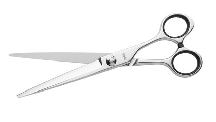 Professional hair cutting scissors PNG isolated on transparent background, sharp steel shears for barbers and hairdressers
