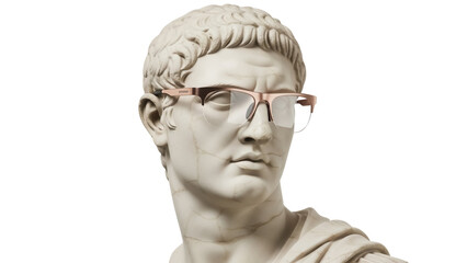 Marble bust with modern glasses isolated PNG, classical sculpture with eyewear on transparent background, art and fashion concept