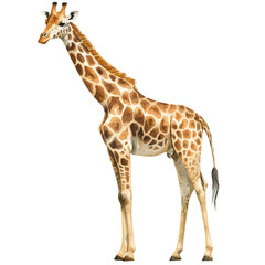 Obraz premium Giraffe, watercolor clipart showing delicate textures and whimsical forms, isolated on a white background.