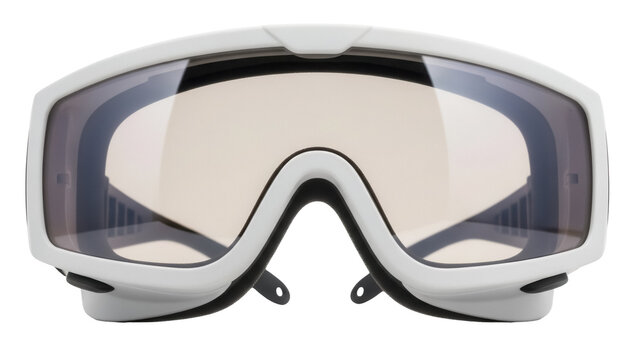 White ski goggles PNG isolated on transparent background, winter sport eyewear for snowboarding and skiing, protective gear for outdoor activities