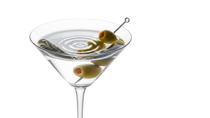 Martini with olives isolated on transparent background, classic cocktail drink with garnish in a clear glass for bar and party