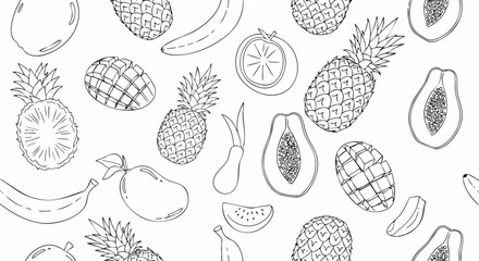 Hand Drawn Tropical Fruits Seamless Pattern Sketch.
