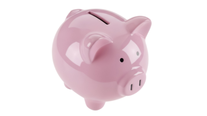 Pink piggy bank PNG isolated on transparent background, savings and investment concept for financial planning and money management