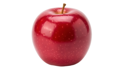 Shiny red apple isolated PNG, fresh fruit with stem on transparent background, healthy eating and ingredient for cooking and baking