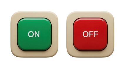 On and off buttons PNG isolated on transparent background, green and red switch for power control and electronic devices