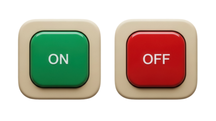 On and off buttons PNG isolated on transparent background, green and red switch for power control and electronic devices