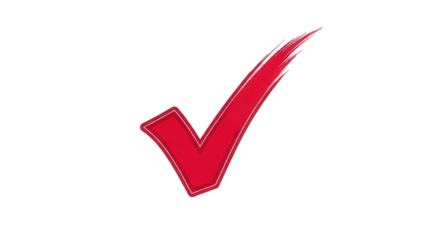 Red check mark PNG isolated on transparent background, hand drawn style approval symbol for graphic design and web use