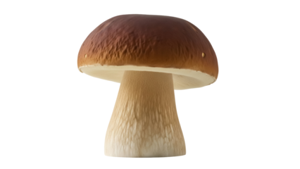 Porcini mushroom PNG isolated on transparent background, edible boletus mushroom with brown cap and thick stem for culinary use