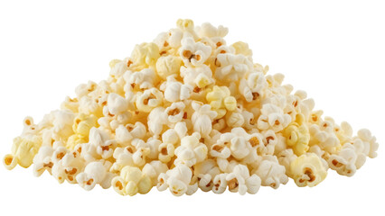 Pile of delicious popcorn isolated PNG on transparent background, classic salty snack for movie night and entertainment