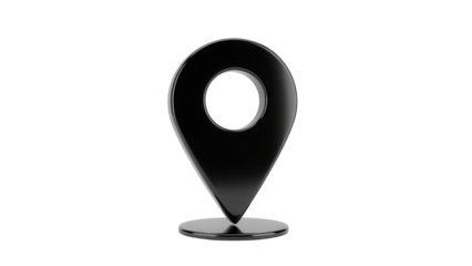 Glossy black map pointer PNG isolated on transparent background, location pin for navigation and travel apps