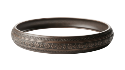 Bronze bangle bracelet with floral pattern isolated PNG, vintage style jewelry for fashion accessory and decorative design element