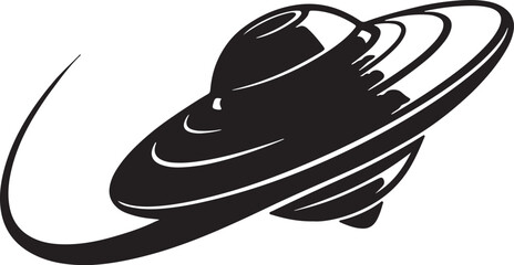 Stylized black silhouette of the planet Saturn with its iconic rings and a swooshing tail against a white background also transparent background © Pixel With MH