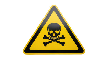 Yellow triangular warning sign with skull and crossbones isolated PNG, danger symbol for toxic or poisonous substances, hazard caution