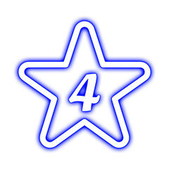 blue star icon glowing neon with number 4 sign