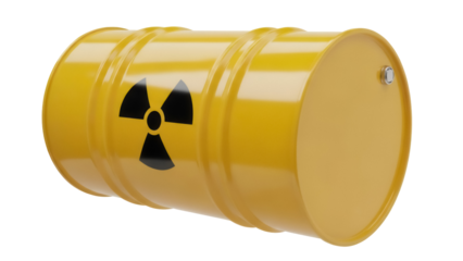 Yellow barrel with radiation symbol isolated PNG, radioactive waste container for hazardous materials and environmental safety