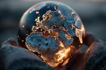 A man holding the earth in his hands, glowing with energy and stars