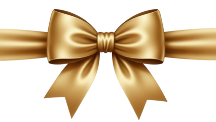 Elegant golden bow isolated PNG on transparent background, decorative ribbon for gift wrapping and festive design