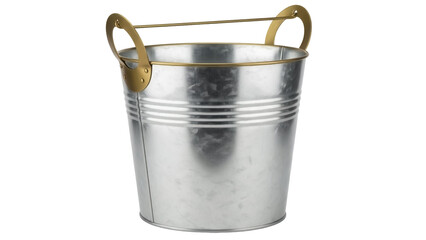 Galvanized metal bucket with handle isolated PNG, vintage style container for plants or storage on transparent background