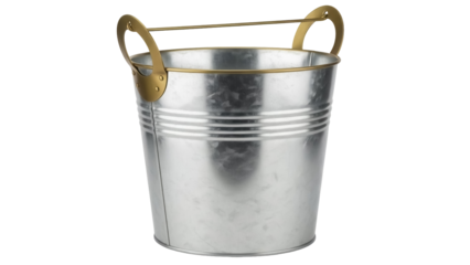 Galvanized metal bucket with handle isolated PNG, vintage style container for plants or storage on transparent background