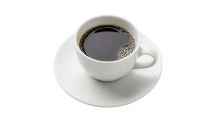 Cup of black coffee isolated PNG on transparent background, hot beverage for breakfast or break time, caffeine drink