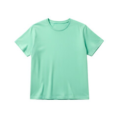 Mint green short sleeve t shirt mockup for apparel design branding template isolated on transparent background with realistic fabric texture and round neck style for fashion clothing