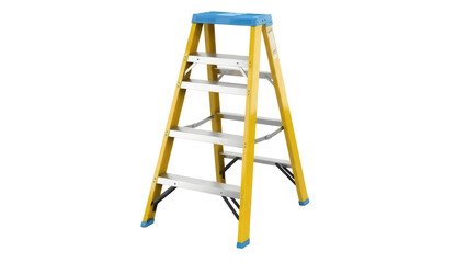 Yellow and blue step ladder isolated PNG, portable climbing equipment for home improvement and construction projects on transparent background