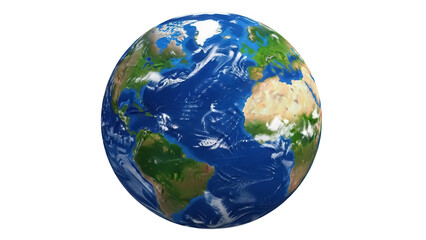 Fototapeta premium Realistic Earth globe PNG isolated, showing continents and oceans, planet model on transparent background for educational and scientific use