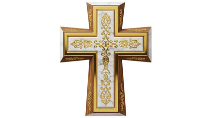 Ornate gold and white christian cross for easter sunday religious celebration and spiritual faith
