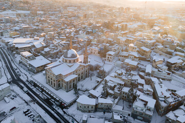 The impressive architecture of Liberation Mosque in Gaziantep, Turkey. Formerly St. Mary's Cathedral, this historic stone building features a blend of different cultural heritages.