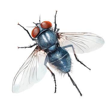 Fly, watercolor vector depicting playful antics, isolated on a white background.