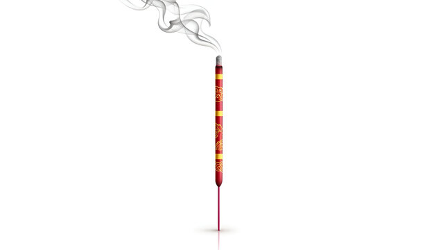 Traditional burning incense stick with smoke for meditation prayer and spiritual ceremony