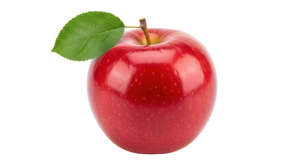 Shiny red apple with green leaf isolated PNG, fresh fruit on transparent background for healthy...