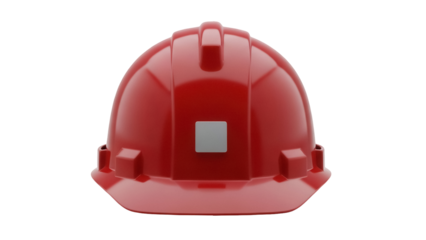 Red construction hard hat isolated PNG, safety helmet for construction site workers and industrial workplace protection