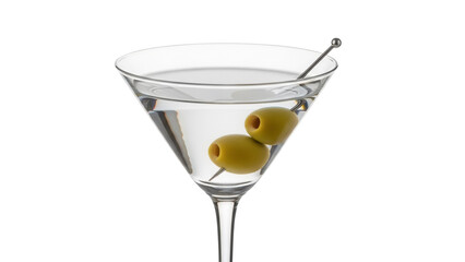 Classic martini cocktail with green olives isolated PNG, alcoholic beverage for bars and restaurants on transparent background