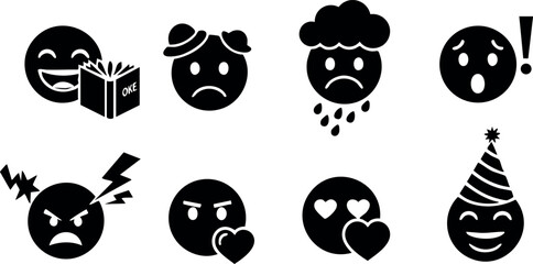 Set of diverse emotional faces vector icons showing various feelings and expressions 