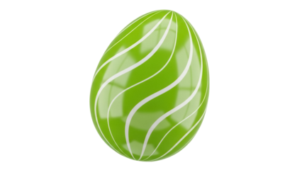 Green Easter egg with white stripes isolated PNG, spring holiday decoration on transparent background for graphic design and crafts