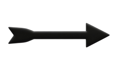 Black arrow pointing right isolated PNG, direction symbol for navigation and design projects on transparent background