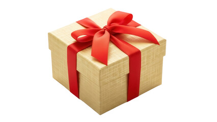 Obraz premium Gold gift box with red ribbon isolated PNG, present for Christmas, birthday, or special occasion on transparent background