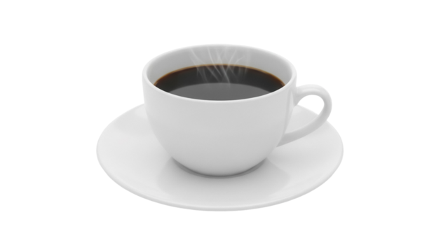 Steaming cup of black coffee isolated PNG on transparent background, hot beverage for breakfast or break time - Powered by Adobe