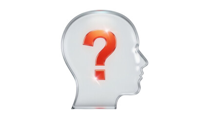 Human head with question mark isolated PNG on transparent background, concept for problem solving and decision making