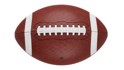 American football isolated PNG, brown leather ball with white stripes and laces for sports equipment and game day designs on transparent background © PAPADOMUS