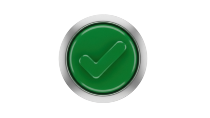 Green check mark button PNG isolated on transparent background, approval symbol for web design and user interface elements